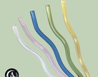 Reusable wavy glass straws - assorted colors, 20 centimeters - Perfect addition to drinking cups, glass cups, and more!