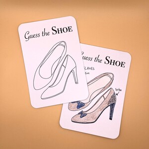 Guess the Shoe Karte A6 zum bemalen - Polterabend JGA Hochzeit, Beschäftigung, Unterhaltung für Gäste, Partyspiele