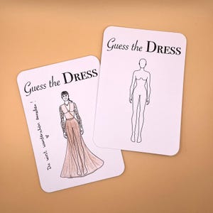 Guess the Dress Karte A6 zum bemalen - Polterabend JGA Hochzeit, Beschäftigung, Unterhaltung für Gäste, Partyspiele