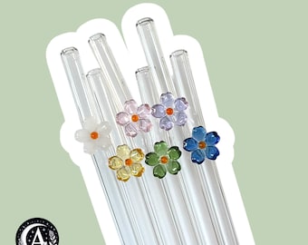 Glasstrohhalm mit Blume - wiederverwendbar - verschiedene Farben - Perfekte Ergänzung für Trinkbecher, Clascups und mehr!