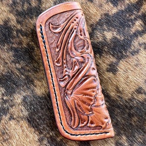 Leather Belt Sheath for Folding Knives - (Case Russlock, Razor, Trapper, Etc.) - Hand Stitched