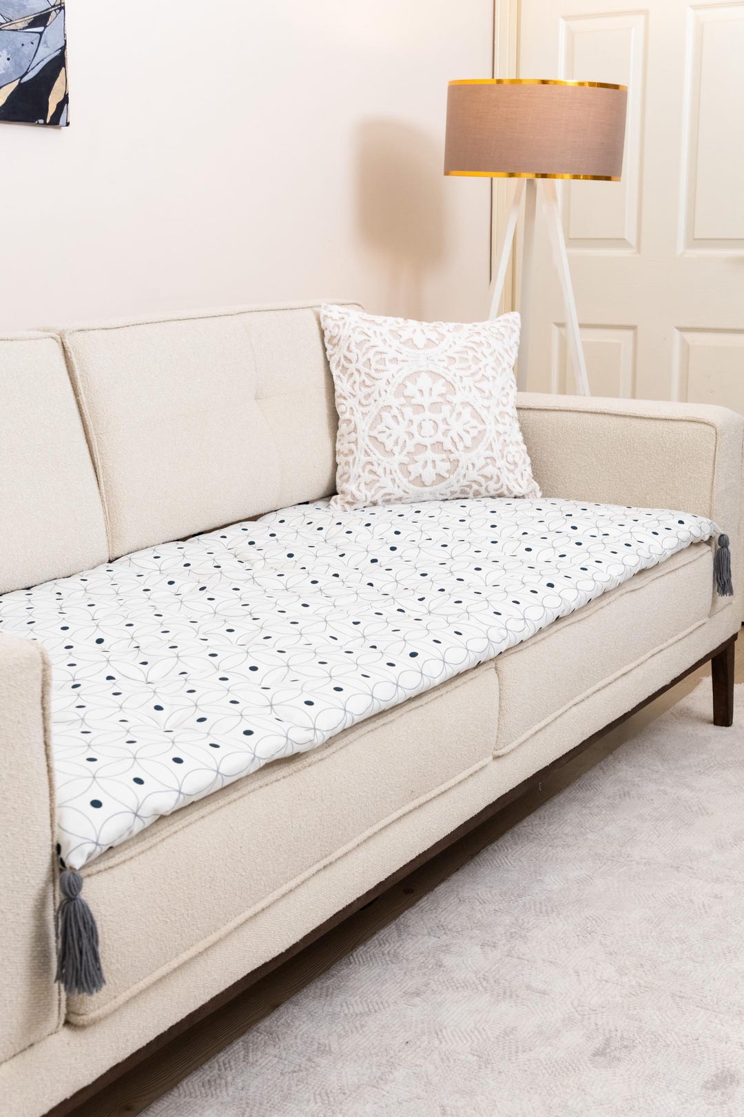 Custom Size Linen Sofa Topper – Pet Friendly Couch Protector, Non Slip ...