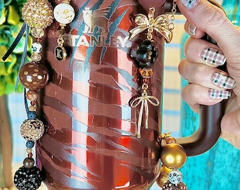 Juego de accesorios de diseño Eye of the Tiger para vaso Tyla Stanley con rayas marrones. El vaso/la base NO están incluidos. Lea la descripción.