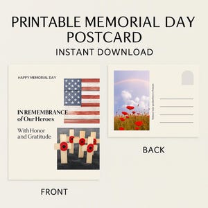 postale imprimable du Memorial Day | En souvenir de nos héros | d'hommage patriotique | Téléchargement instantané
