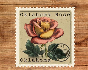 Oklahoma State Flower Sticker Vintage Rose Stamp Vinyl Decal for Journals, Laptops & Gifts