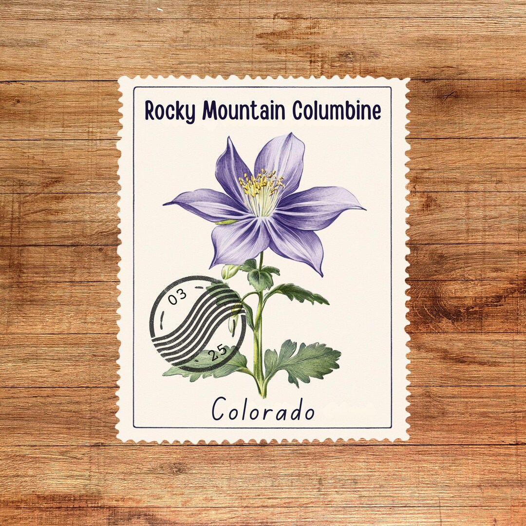Rocky Mountain Columbine Sticker Colorado State Flower Vintage Stamp ...