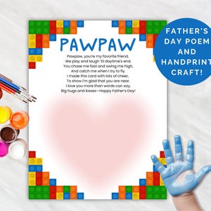 Pawpaw Fathers Day Poem Handprint Card Fathers Day Card for Pawpaw Fathers Day Preschool Craft Poem for Pawpaw Father&#39;s Day Instant Download