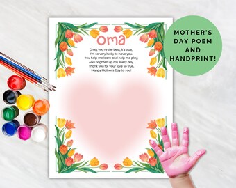 Oma Mother's Day Poem Handprint Card Oma Mother's Day Card Oma Mother's Day Gift Oma Keepsake Gift for Oma Card for Oma Mother's Day
