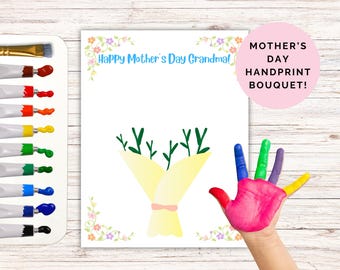 Oma Moederdag handafdruk ambacht, oma handafdruk kunst, Moederdag voor oma, oma handafdruk afdrukbaar cadeau, oma Moederdag