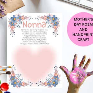 Nonna Mother&#39;s Day Handprint Card A4 Size Nonna Mother&#39;s Day Card Nonna Mothers Day Gift Nonna Handprint card Gift for Nonna Card keepsake