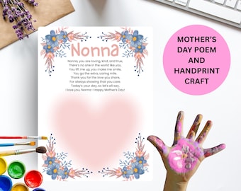 Nonna Mother's Day Handprint Card A4 Size Nonna Mother's Day Card Nonna Mothers Day Gift Nonna Handprint card Gift for Nonna Card keepsake