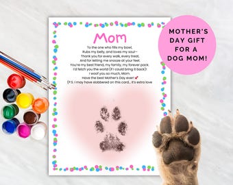 Hundmamma Mors dag-kort dikt för hundmamma minnessak present till mors dag hundmamma tassavtryckskort hundmamma mors dag utskrivbart kort tassavtryck
