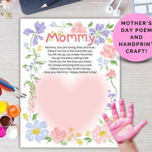 Carte empreinte de main poème fête des mères maman Carte fête des mères pour maman fête des mères poème d'artisanat préscolaire pour maman fête des mères Téléchargement instantané