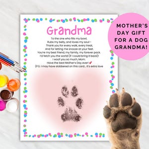 Carte empreinte de grand-mère chien fête des mères, carte empreinte de patte de chien cadeau fête des mères pour chien grand-mère fête des mères empreinte de patte bricolage chien grand-mère souvenir
