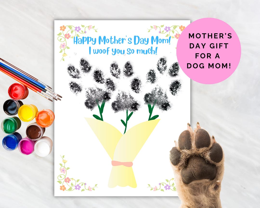 Dog Mom Pawprint Card Mother's Day, Dog Pawprint Card Mother's Day Gift ...