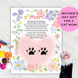Maman chat, cadeau fête des mères, carte empreinte de papa, maman chat, cadeau maman chat souvenir, poème de maman chat, fête des mères, carte maman chat, cadeau maman empreinte de patte