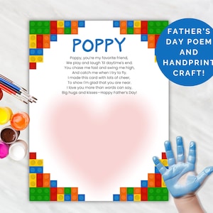 Poppy Father&#39;s Day Poem Handprint Card Father&#39;s Day Card for Poppy Father&#39;s Day Preschool Craft Poem for Poppy Download Poppy Printable Card