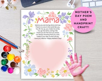 Mama Muttertag Gedicht Handabdruck Karte, Muttertag Gedicht Sofortiger Download, Mama Muttertagskarte, Gedicht für Mama Muttertag Vorschule Handwerk