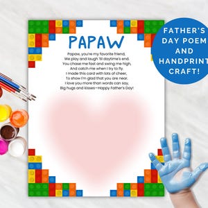 Papaja Vaderdag gedicht handafdruk kaart Vaderdag kaart voor papaja Vaderdag Preschool Craft gedicht voor papaja Vaderdag Instant Download