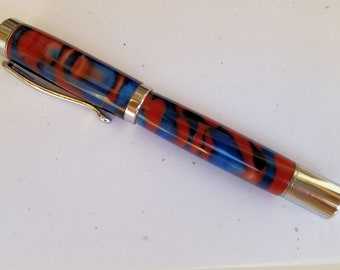 Blue and Red Acrylic Statesman Rollerball Pen