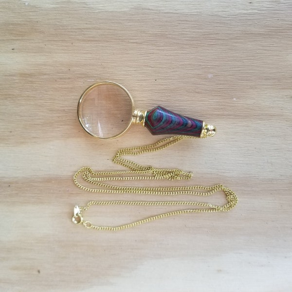 Magnifying Glass Pendant with Red and Green SpectraPly Wood Handle