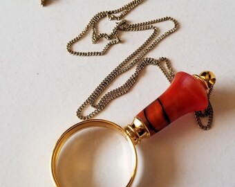 Magnifying Glass Pendant with Red and Black Acrylic Handle