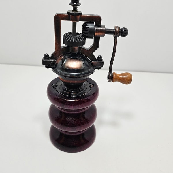Steampunk pepper grinder made of purpleheart wood