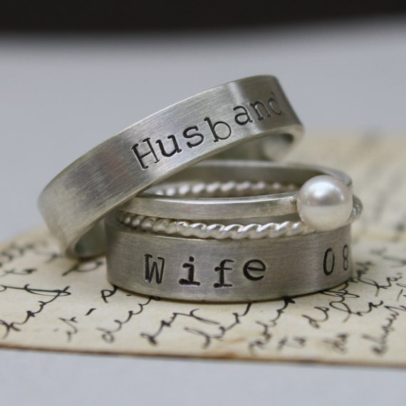 Items similar to Wedding Bands Sterling Silver, Personalized, Husband 