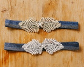 Crystal wedding garter, navy blue garter set, bridal lace garter, lingerie garter - style 533