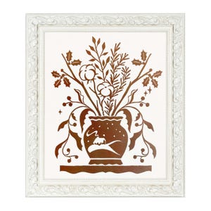 Botanical linocut original print, handprinted nature lino print, natural environment original wall decoration, handmade linocut