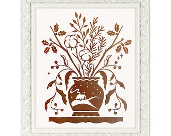 Botanical linocut original print, handprinted nature lino print, natural environment original wall decoration, handmade linocut