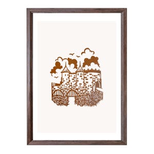 Barbican-Warsaw Handmade Linocut Print, Limited Edition, Historical Building Linocut Poster, Unique Gift Wall Art Prints