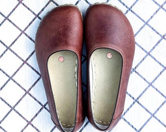 Handgefertigte Leder Erdung Frauen Schuhe: Barfuß Ballerinas - Klassisch Braun