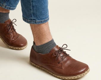 Scarpe da donna Grounding: scarpe in pelle traspiranti a piedi nudi - Marrone classico