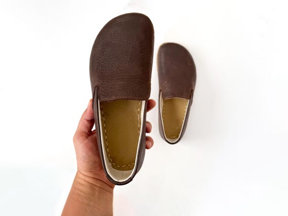 Bitter Brown Leather Moccasin Barefoot Shoes - Women Grounding Copper Insole Shoes