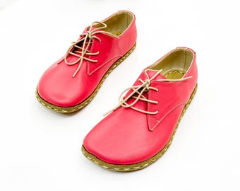 Women Handmade Leather Barefoot Shoes: Copper Riveted Grounding Soles Colors - Pink