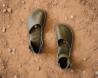 Grounding Sandals For Women, Earthing Sandals With Copper Rivet, Barefoot Shoes - OLIVE GREEN