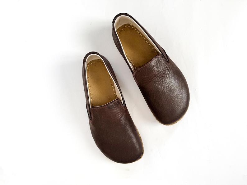 Mocassins en cuir marron amer, chaussures pieds nus en cuivre pour femmes image 7