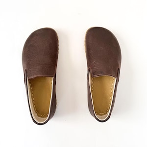 Grounding Shoes Herr, Barfotamockasiner i Läder: Bred Tålåda, Bitterbrun