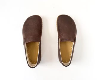 Grounding Shoes pour hommes, mocassins pieds nus en cuir : bout large, brun amer