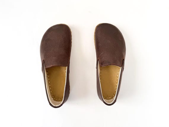 Grounding Shoes Men's, Leather Barefoot Moccasins: Wide Toe Box, Bitter Brown