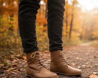 Botines descalzos de piel para mujer: Bota Grounding Copper Rivet, New Rock Boot - VISION