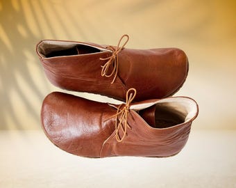 Handmade Leather Barefoot Boots: Women's Ankle Boots, Copper Rivet, Crazy Brown