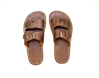 Barefoot Sandals Women, Grounding Sandals For Women, Earthing Slipper With Copper Rivet, Minimalistic Flat Sandals | Classic Brown