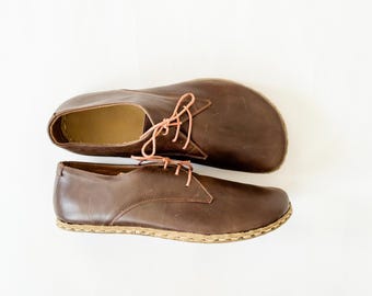 Handmade Barefoot Oxford Shoes: Men's Barefoot Moccasins - Bitter Brown