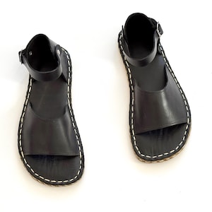 Zero Drop Earthing Women Sandal | Leatherful Shoes Women | Barefoot Grounding Sandal | Natural Leather Grounding Footwear | BLACK