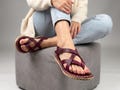 Grounding Leather Womens Sandals: Wide Toe Sustainable Barefoot Shoes - Burgundy product logo