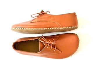 Womens Leather Barefoot Shoes: Matte Brown Grounding Shoes