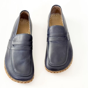 Mens Grounding Shoes, Barefoot Shoes Mens, Groudning Shoes Copper Rivets, Leather Sole, Moccasin For Mens | NAVY BLUE