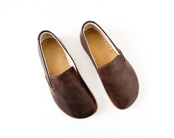 Mocasines descalzos de piel marrón amargo - Zapatos para mujer con plantilla de cobre Grounding